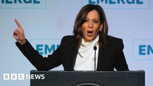 Kamala Harris hits out at Trump in first major speech since losing election