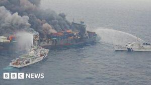 Four crew members missing as Singapore cargo ship burns off India coast